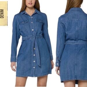 Velvet Heart Sahara Blue Denim Denim Button Front Belted Dress Size Small